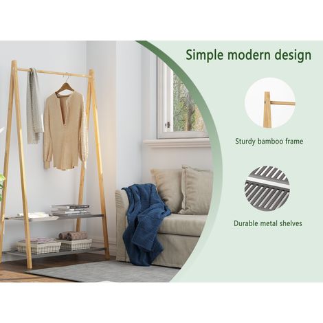 Cintre en bambou naturel et charbon, support de rangement pour vêtements