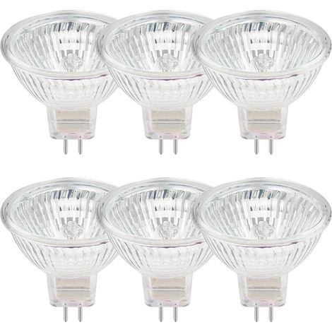 Lot de 6 ampoules halogènes GU5.3 MR16 20 W 12 V dimmables - blanc chaud 2800 K, 400 lumens, diffuseur en verre JZ DB (1/2)