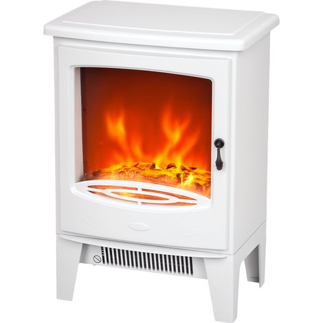 HOMCOM Electric Fireplace Freestanding w/Realistic Flame Effect, White (1/5)