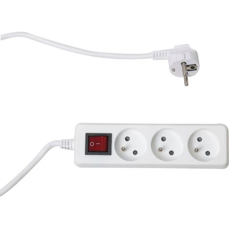 Multiprise système français 3 prises + interrupteur 3x1mm 1 mètre blanc