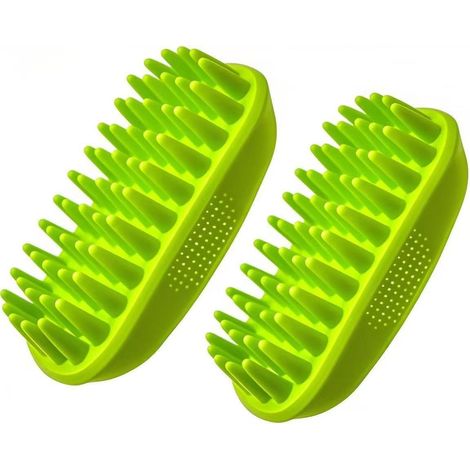 Set di 2 spazzole per shampoo per cani in silicone, pettine massaggiante per cani, spazzola da bagno morbida per cani a pelo medio-lungo, medio e grande