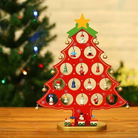 Kreative Holzdekoration für Weihnachtsbaum, Schaufenster, Einkaufszentrum, Mini-Weihnachtsbaumdekoration für den Tisch (Rot-C) (1/5)