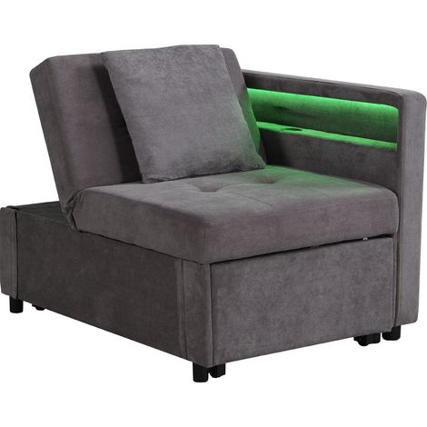 ELVMI Schlafsofa 3 in 1 mit 5-fach Verstellbarer Rückenlehne, LED und USB-C, Gepolstert Dunkelgrau 177 x 68 x 65 cm (1/5)