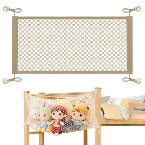 2 Unités Rangement Peluche Chambre Enfant, Filet Peluche à Suspendre en Coton avec Attache pour Chambre à Coucher, Range Peluches de Style Bohème, Range Doudou pour D'enfant (Beige) (1/5)