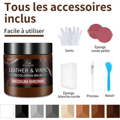 Kit de Réparation Cuir Marron Moyen, 200ml Entretien Cuir pour Canapés, Meubles en Reparation Cuir Marron mo PRODUIT ENTRETIEN CUIR (1/5)