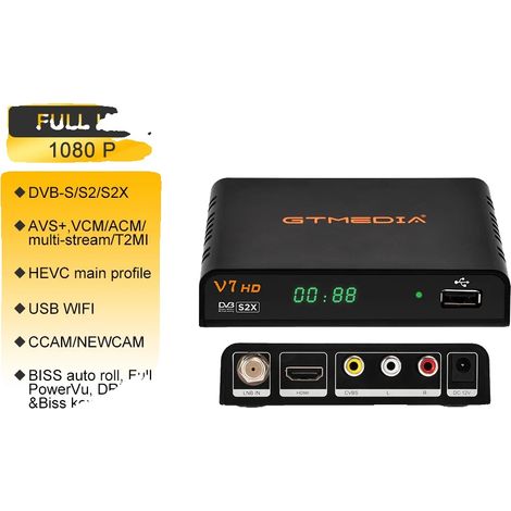 Receptor de TV vía satélite, Full HD 1080P, compatible con WiFi USB, GTMEDIA V7 HD, enchufe europeo. (1/2)