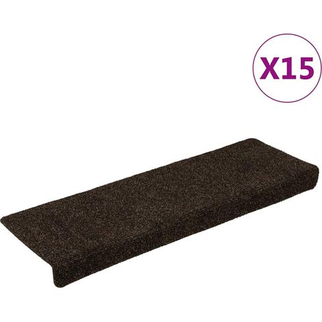 Maison Exclusive - Tapis d'escalier autocollants 15 pièces 65 x 21 x 4 cm Marron foncé Bord rectangulaire (1/5)