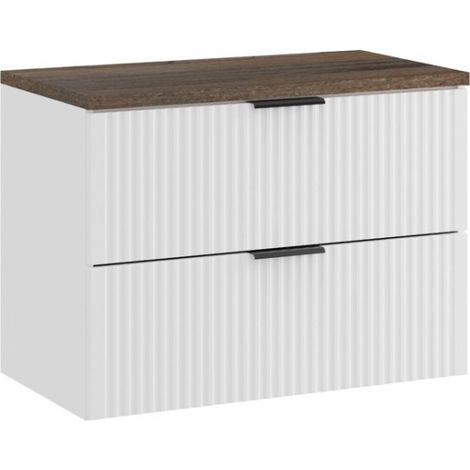 Set bagno NOXERA 80 cm – Mobile sottolavabo sospeso bianco alpino con piano per lavabo effetto legno di abete