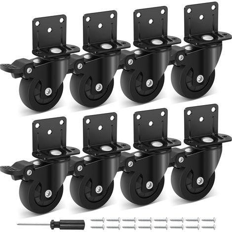 Lot de 8 roulettes pivotantes pour meubles, 50 mm, en caoutchouc silencieux, avec plaque de montage en L, charge max. 67,5 kg par roulette, pour table, armoire et lit bébé (1/5)