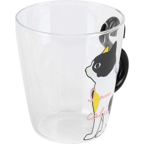 Tasse à café, thé au lait, eau, verre pour enfants, gourde transparente résistante à la chaleur, mug réutilisable (chat blanc) (1/5)