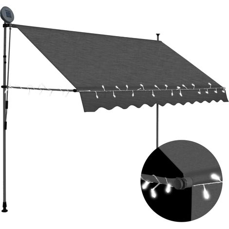 vidaXL Tenda da Sole Retrattile Manuale con LED 300 cm Antracite
