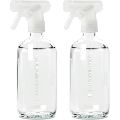 vaporisateur en verre pour le nettoyage - 500 ml transparent lot de 2 avec 16 étiquettes - pulverisateur - spray vide - Spray Bottle