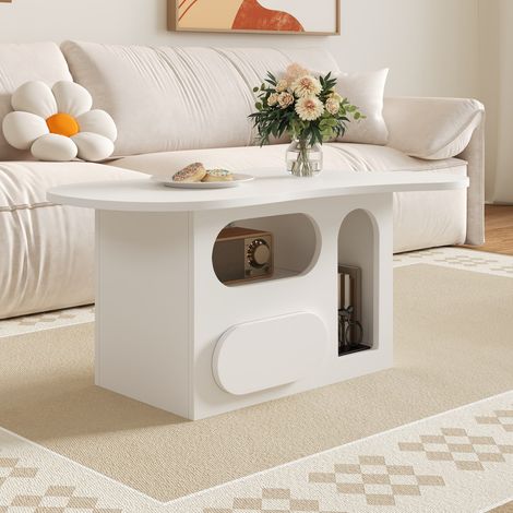Table basse nuage 97 x 45 x 44 cm mdf, tiroirs et compartiments ouverts, style moderne (1/5)