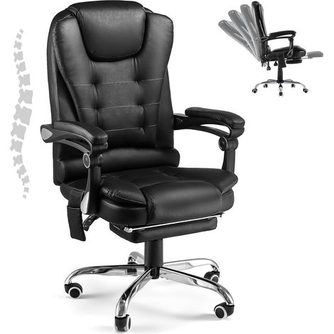 YODOLLA 7 Points Massage Office Chair with Heat Ergonomic Reclining Computer Chair High Back Desk Chair w/Retractable Footrest Ergonomic Leather Office Chair，Black (1/5)