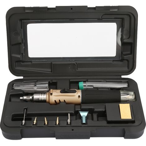 GARRYFIZH Kit de soudage à gaz butane multifonction HS-1115K (10 pièces) - Torche à souder sans fil (Or)