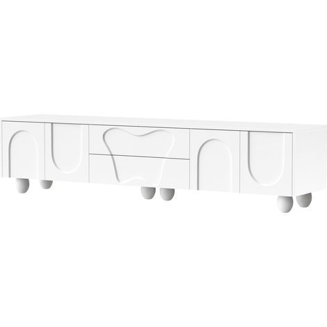 Mobile TV bianco da 180 cm con gambe in legno e ampio spazio di archiviazione (1/5)