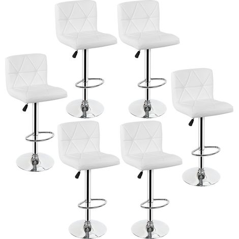 Lot de 6 Tabourets de Bar en PU Moderne de Cuisine Chaises Blanc (1/5)