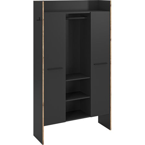 Bueno Kleiderschrank 2 Türen, 1 Schublade, 3 Regale und 2 Haken dunkelgrau.