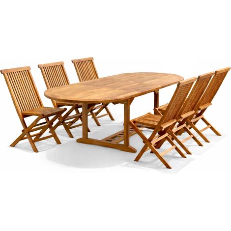 Tavolo da giardino ovale 6 posti + 6 sedie in teak oliato LUBOK