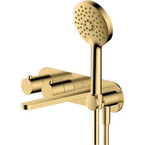 RAK Petit Round Brushed Gold Wall Mounted Concealed Thermostatic Bath Shower Mixer Tap - RAKPER3306G (1/2)