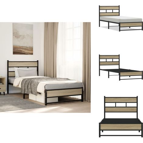 Cadre de lit en métal sans matelas chêne sonoma 80x200 cm - Cadre De Lit - Cadres De Lit - Lit Simple - Lit (1/5)