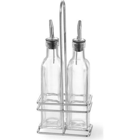 Set da tavolo con cestello per bottiglie di olio d'oliva e aceto di vino 2 x 237 ml - Hendi 460245 (1/3)