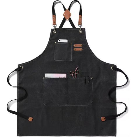 Tablier de chef unisexe avec grandes poches, en toile de coton à dos croisé, robuste et ajustable.