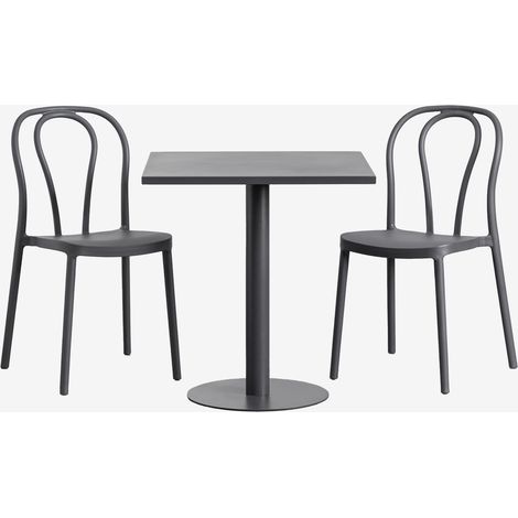 L´ensemble avec une Table Carrée (70x70 cm) et 2 Chaises de Jardin Mizzi SKLUM Gris Graphite (1/5)