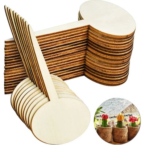 50 Étiquettes de Jardin Premium en Bois de Peuplier, Marqueurs de Plantes à Tête Ronde - Pancartes Décoratives Résistantes aux Intempéries, Piquets d'Identification pour Fleurs et Végétaux (1/3)