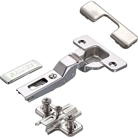 2 x Salice Topfband 110° Serie 200 Bohrbild T45 Mittelanschlag inkl. Kreuz-Montageplatte Höhe 3 mm mit vormontierten Euroschrauben, Langlochverstellung und Abdeckkappenset Möbelscharnier von SOTECH (1/4)