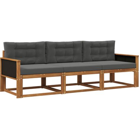 Set di divani da esterno con cuscino 3 pz Salotto da Giardino Naturale e Antracite (1/5)