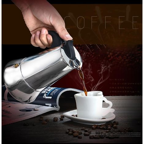 Cafetière Moka Italienne en acier inoxydable – café classique compatible induction – Poignée isolée, idéale pour maison et bureau – 4 tasses 200ml – 4-person coffee pot 200ML