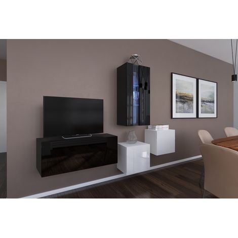 Ensemble meuble TV NEXT 293 AN293-17BW-HG23-1A noir-blanc brillant 197 cm