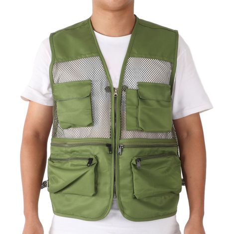 Veste de pêche respirante taille XL, couleur vert armée avec poches multiples pour activités extérieures (1/5)