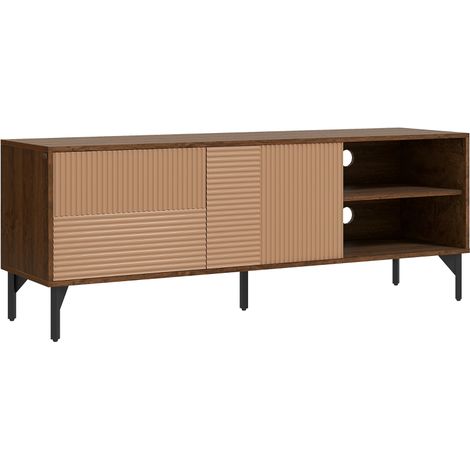 Meuble TV Mobile pour écrans jusqu'à 65 pouces avec rangements, meuble en bois avec passe-câbles, dimensions 150x40x56cm, marron (1/5)