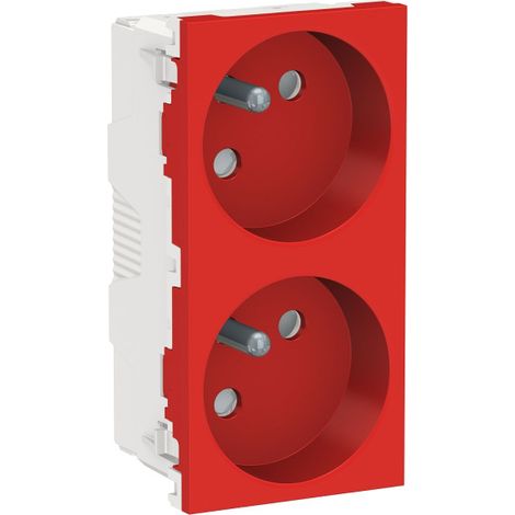 Prise double 2x2P+T 16A FR inclinée 45° rouge meca seul raccord rapide goulotte Unica (1/3)