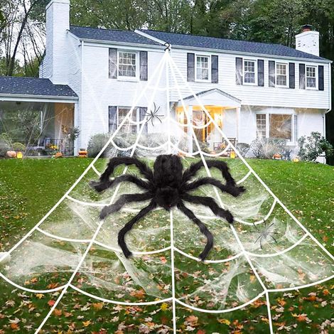 D'halloween Toile d'araignée,7米 x 5.5米 Set de Décoration Toile D'araignée,Toiles D'araignée en Plein Air Halloween,Décoration de Toile d'Araignée,Halloween Fête Décoration,pour décor de Jardin (1/5)
