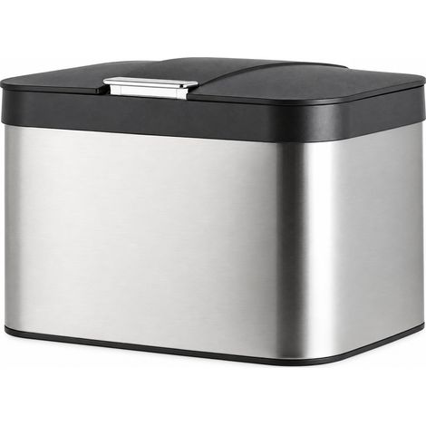Poubelle à compost compacte 17 x 25 x 19 cm hygiénique avec couvercle hermétique moderne en acier inoxydable noir (1/5)