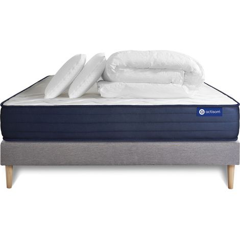 Ensemble matelas sommier Actilatex life 180 x 200 cm 2 oreillers et couette Latex et mémoire de forme - Couleur : Gris (1/5)