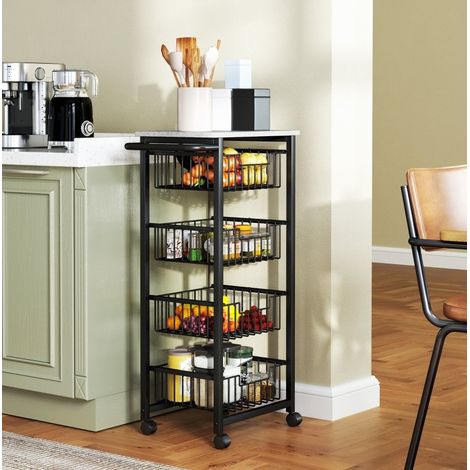 Carrello da cucina con ruote, 4 cestelli, 49,5 x 31 x 91 cm, grigio chiaro DESVIAE (1/5)
