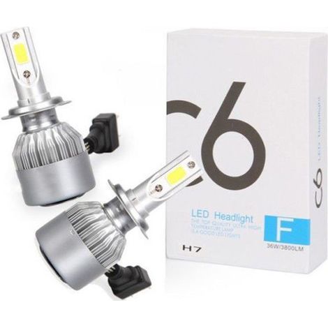 COPPIA LAMPADE AUTO MOTO C6 H7 LED 3800LM 72W 6000K BIANCO FREDDO FARI LAMPADINE