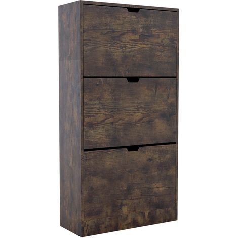 3 Drawer Shoe Cabinet Hallway Storage Cupboard Stand, 100% FSC, Dark-Wood