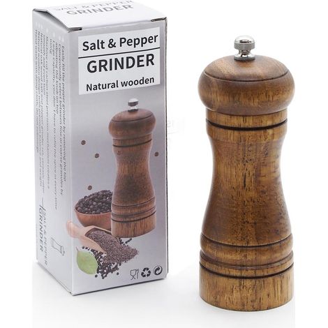 5-Zoll-Pfeffermühle aus Holz mit verstellbarem und nachfüllbarem Keramikmahlwerk – Geschenkidee für die Küche aus Eiche