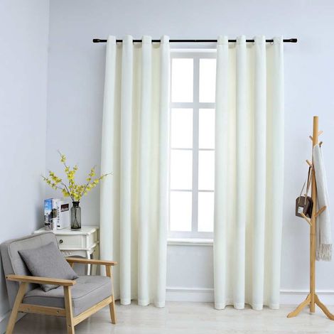 Rideaux occultants avec anneaux 2 pcs Velours Crème 140x225 cm (1/5)