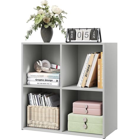 WOLTU Armadietto Libreria Basso a 4 Cubi, Scaffale Porta Libri, Mobiletto Multiuso Legno, Moderno e Semplice, Grigio