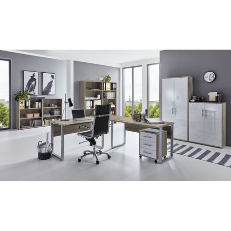 BMG Möbel Büromöbel-Set, Office Edition Set 6, eiche sonoma/ weiß matt