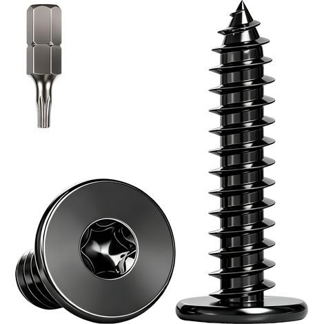 20 Pièces Vis à Bois Tête Plate Torx Noires Inox M5x20mm Inox 304 A2 V2A,Filetage Total,Vis Autotaraudeuses,Embout Torx Fourni pour Assemblage Meubles, Panneaux et Bois (1/5)