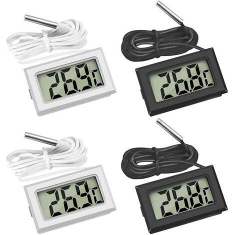 Pair 4er-Pack Kühlschrankthermometer, digitales LCD-Thermometer mit wasserdichter Sonde für Kühlschrank, Gefrierschrank und Aquarium (Set mit 2 schwarzen und 2 weißen Thermometern)
