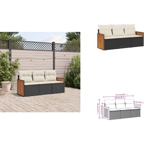 3-tlg. Garten-Sofagarnitur mit Kissen Schwarz Poly Rattan - Gartensofas - Outdoor Möbel - Gartenmöbel Set - Rattan Gartenmöbel - Polyrattan Gartenmöbel (1/3)