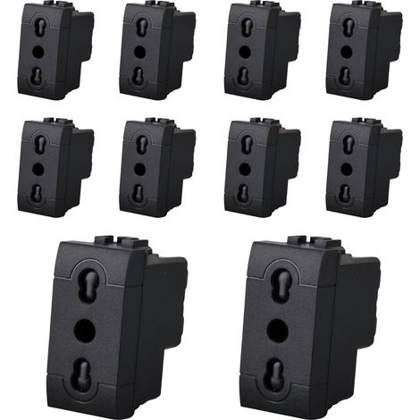 Prise Bipasso Bivalente 2P+T 10/16A, compatible avec Bticino Living, compatible avec Vimar Plana (10 pcs, noir) (1/5)